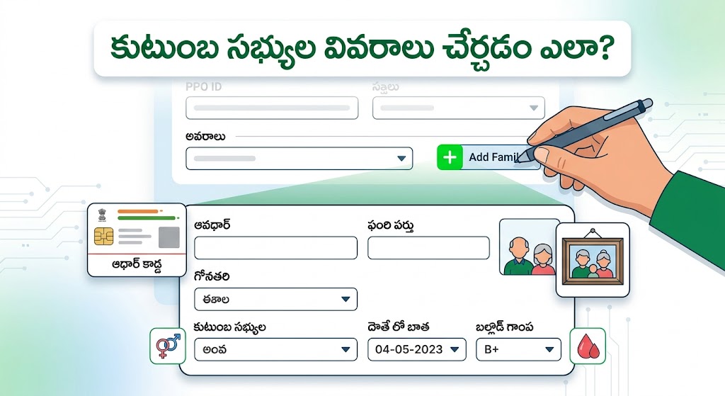 Telangana Pensioners EHCT Form family member details and Add Family option in IFMIS